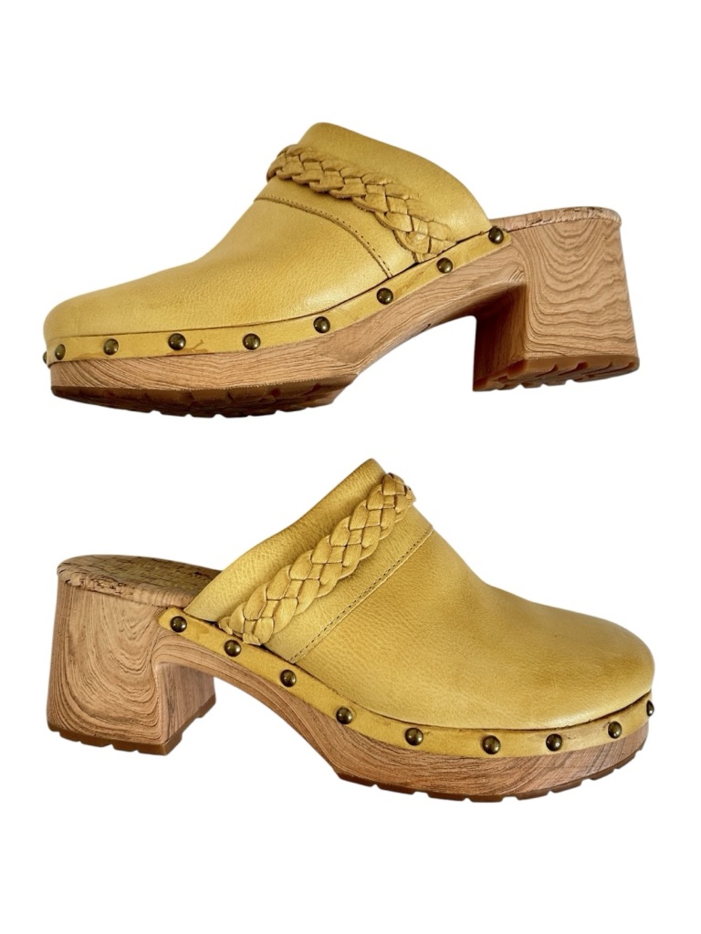 Kork-Ease Yellow Leather Braided Clog Mules - Picture 13 of 16